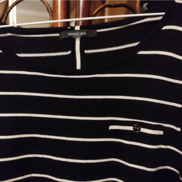 August Silk • Black & White Striped Sweater with Back Detail - Picture 4 of 7